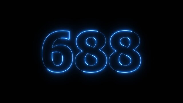 Abstract beautiful blue color neon 688 number icon illustration. Glowing neon business number sign background.