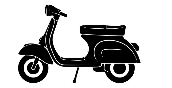 Classic vintage Italian scooter moped black silhouette vector illustration