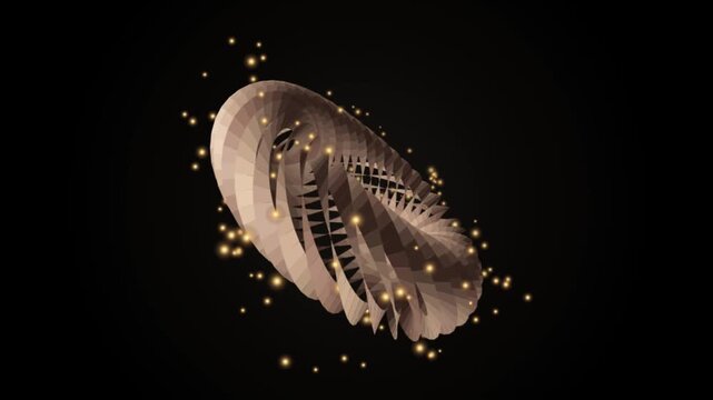 Abstract rotating geometric torus with floating golden particles, 3 d motion background