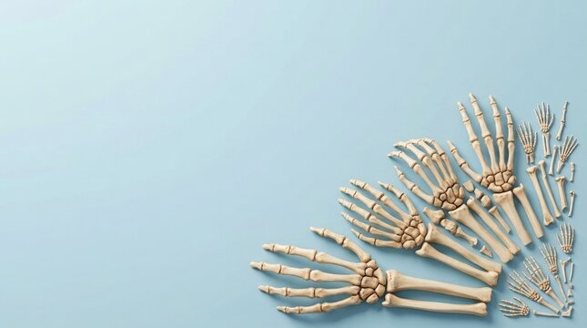 Several colorful paper straw skeletons arranged on a light blue background