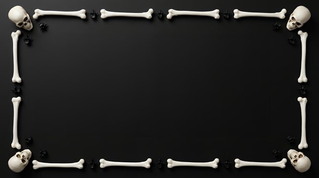 Macabre Human Bones and Skulls Frame Black Background