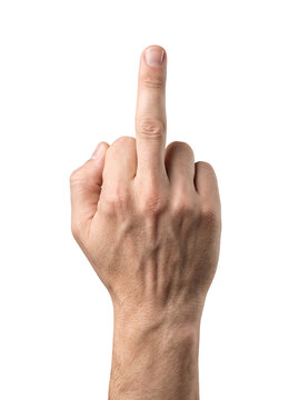 Male hand showing middle finger gesture isolated on white background, PNG