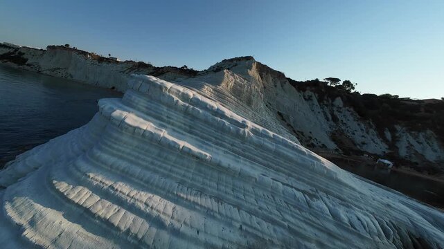 Close-up FPV fly-through along the Scala dei Turchi cliffs in Sicily, Italy