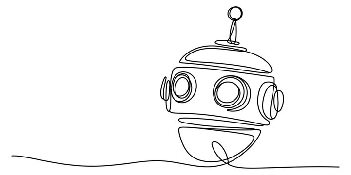 A simple continuous single line drawing of a cute robot head with antenna isolated on a clean white background for modern design Vector, illustration