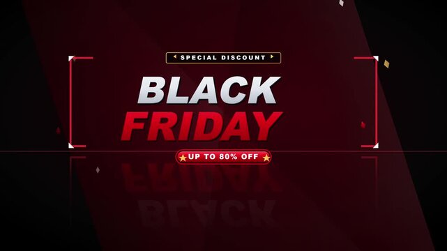 Black Friday Special Discount Up to 80 Percent Off Motion Graphic Banner on Dark Red Background