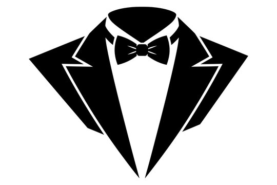 Formal tuxedo collar with bow tie vector silhouette against white background for formal events