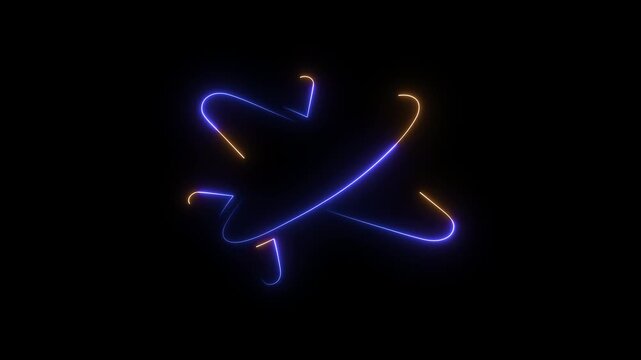 Futuristic Glowing Neon Atomic Model with Particles Orbiting in Light Loops on Dark Background
