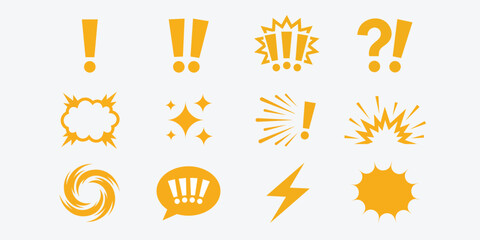 Set of cartoon comic action symbols, exclamation and question marks, and abstract shapes © md