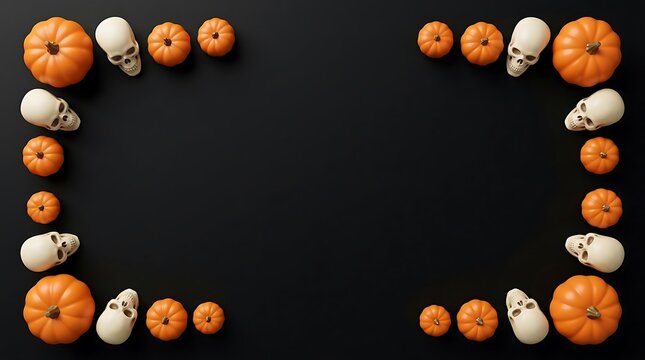 Halloween decoration featuring pumpkins and skulls arranged in frame shape