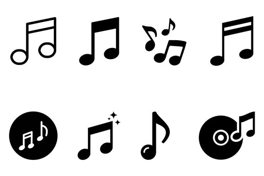 Collection of black musical note icons in different styles