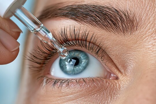 Eye serum dropper applying nourishing liquid care on long lashes macro