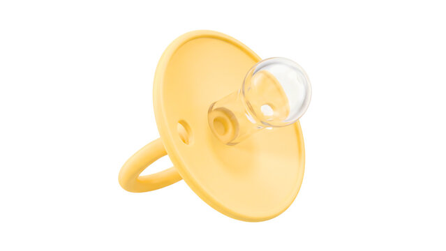 Isolated Yellow Orthodontic Baby Pacifier with Silicone Nipple