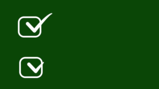 Animated double checkbox icon with tick mark on green screen, tick mark icon, successful symbol, yes, ok symbol animation, essential multi task completed sign overlay for marketing project.4k video