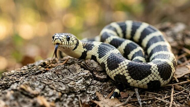 king snake close up at morning light in california usa woodland video