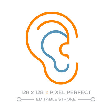 Hearing health and wellness two color line icon. Ear health anatomy and audiology. Sensory perception bicolor outline symbol. Duotone linear pictogram. Isolated illustration. Editable stroke