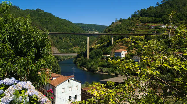 Summer view of Os Peares village in Galicia, Spain