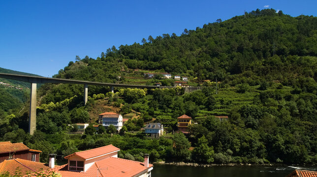 Summer view of Os Peares village in Galicia, Spain