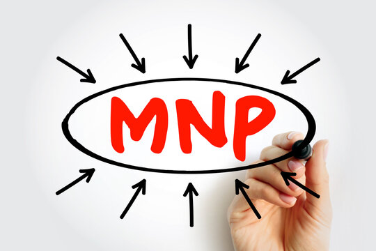MNP standing for Mobile Number Portability in the telecommunications industry. Hand circles the text representing the process of switching phone carriers while keeping the same contact digits