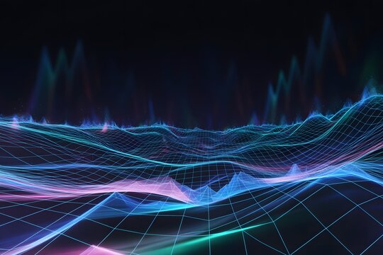 Abstract glowing blue light trails on dark background