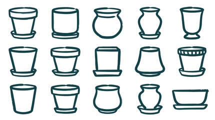 Fototapeta premium Flower pots of various styles and materials are displayed for gardening and botanical interior decoration planning.