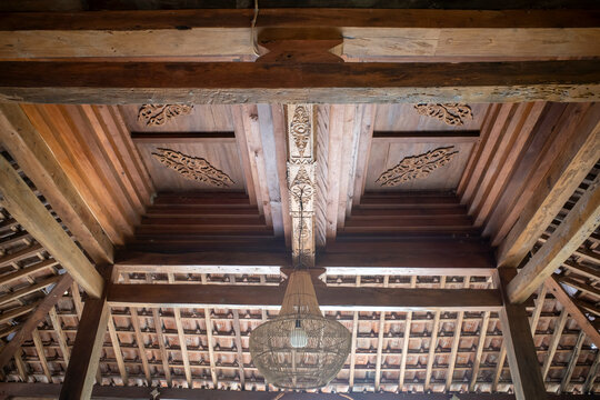The ceiling of a joglo house, a traditional Javanese house, Indonesia