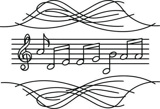 Musical notation depicting flowing melodic lines with wave-like connections between notes