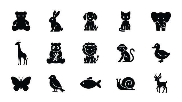 Black and white silhouette collection of animals in simple line art style with variety animals minimalist minimalist clean designs blackandwhite