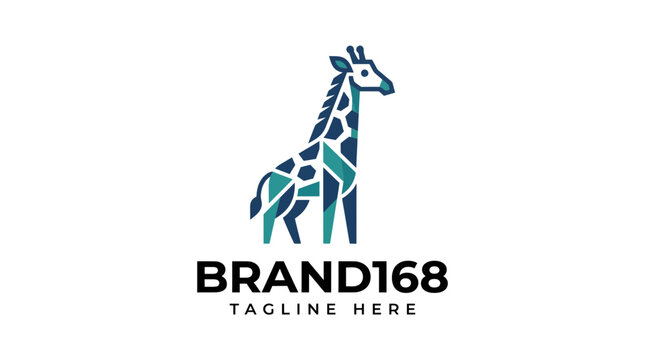 Geometric stylized giraffe logo design template with blue and teal colors.