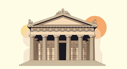 Obraz premium Classical ancient greek temple facade featuring majestic columns and detailed pediment architecture design.