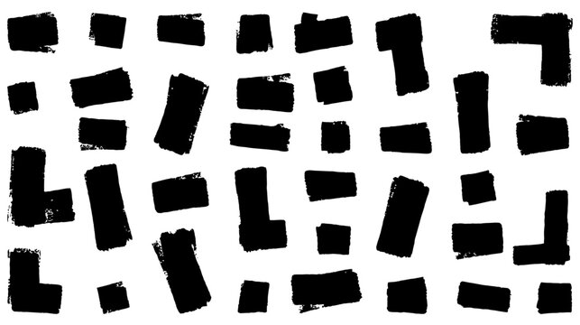 A captivating collection of abstract black arrow shapes and rectangular forms presented on a stark white background evoking a sense of direction