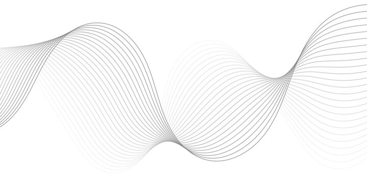 Abstract wave pattern with thin grey parallel lines flowing in a sinusoidal motion, isolated with transparent background