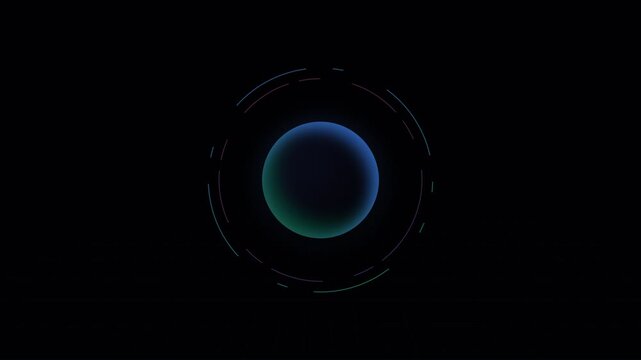 A glowing blue sphere surrounded by minimal orbital light ring segments