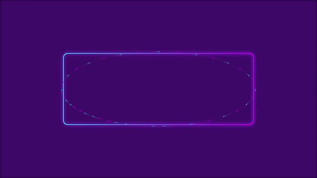 Neon glowing rectangular frame with pulsing light effect on dark purple background, border rectangle