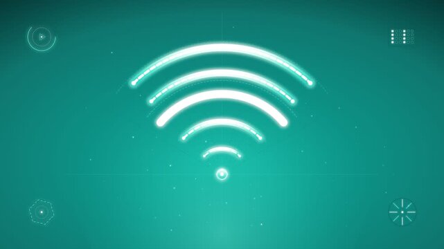 Glowing white wifi wireless network symbol on digital turquoise screen