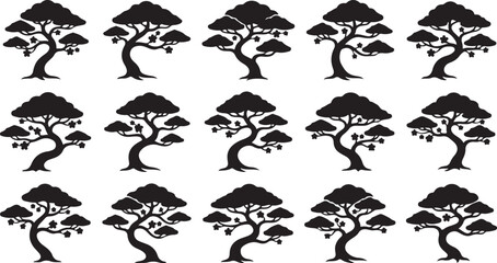 Fototapeta premium Stylized Sakura Cherry Blossom Tree Silhouette Vector Logo Japanese Botanical Design