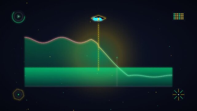 Futuristic digital interface displaying a graph and flying saucer spaceship