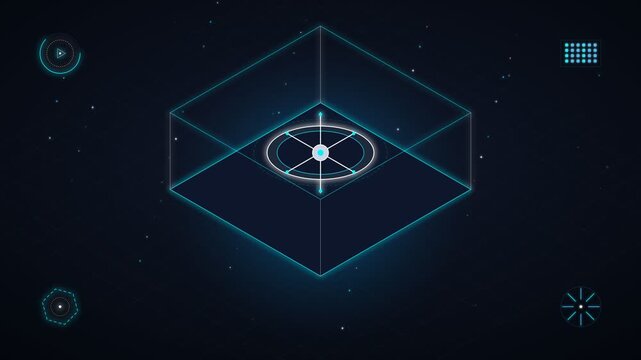  Isometric Flywheel Vacuum Maglev Storage on blue background