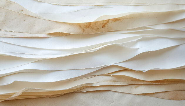 Crinkled and layered white fabric with subtle natural stains and delicate creases reveals a soft, textured surface under diffused natural lighting.