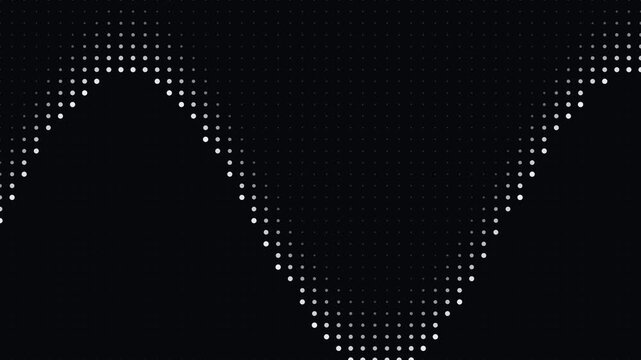 Abstract white halftone wave pattern on a solid black background design