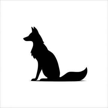 Black silhouette wolf sitting alone in nature