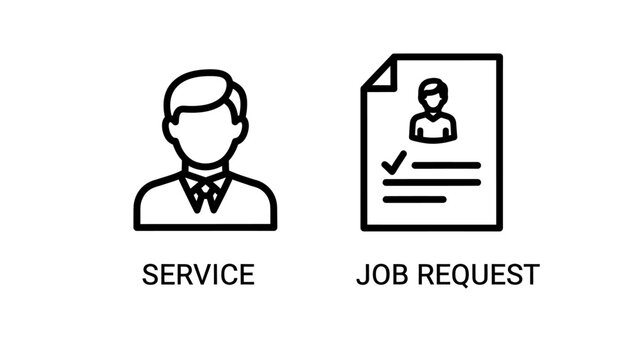 Customer service representative and job request application outline icons