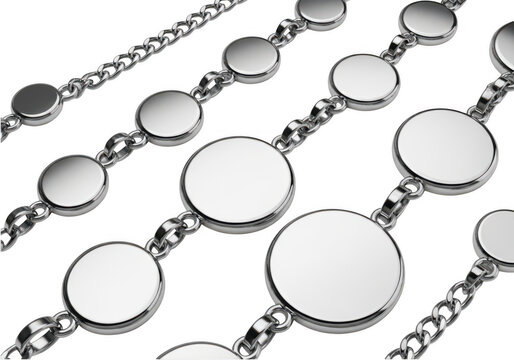 Shiny silver metal chains with round circle links isolated on transparent background