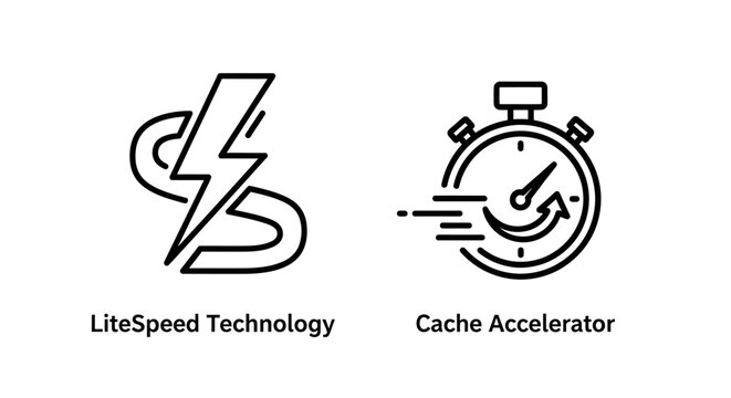 Litespeed technology and cache accelerator performance icons with litespeed