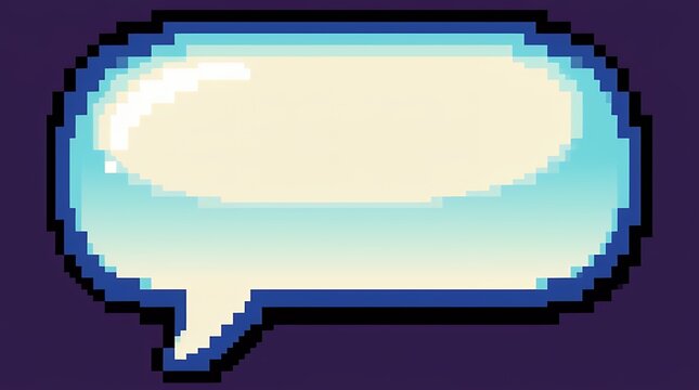 Pixel art speech bubble with glossy center and blocky outline designed in retro eight bit video game style pixel art speech bubble pixel retro 8 bit dialogue chat message talk communication bubble