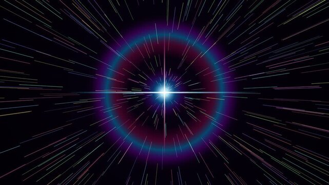 Abstract pixel art of a glowing star with radiating light streaks in space