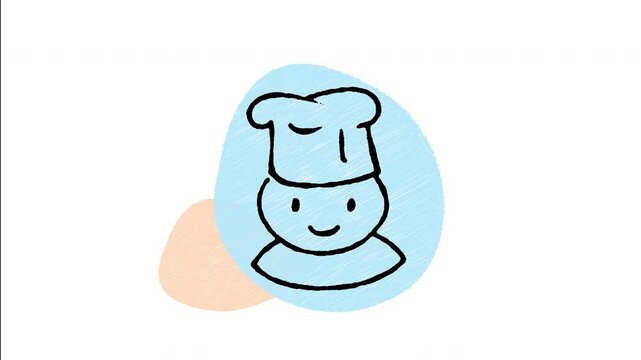 An animated hand-drawn avatar of a professional culinary chef wearing a tall white toque cooking hat. Perfect for restaurant menus, cooking classes, culinary apps, and food blogs. 