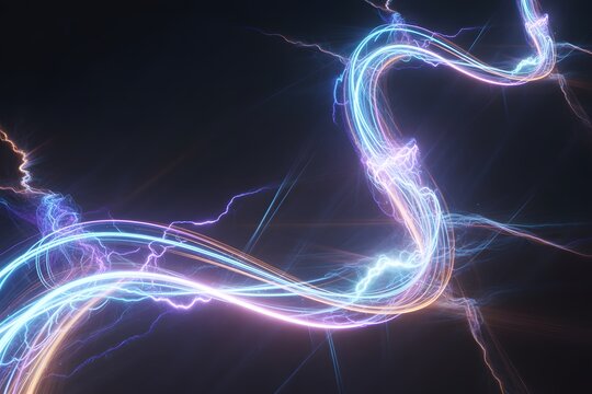 Blue and white glowing cosmic swirls on dark space background