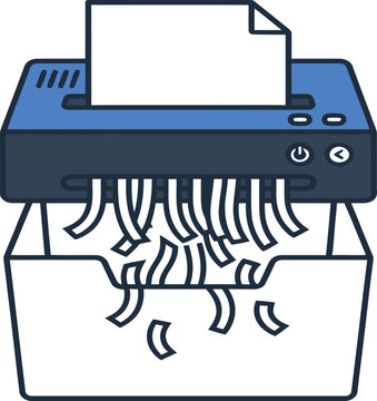 Paper shredder machine destroying a document into thin strips with a waste bin underneath for secure data disposal and privacy