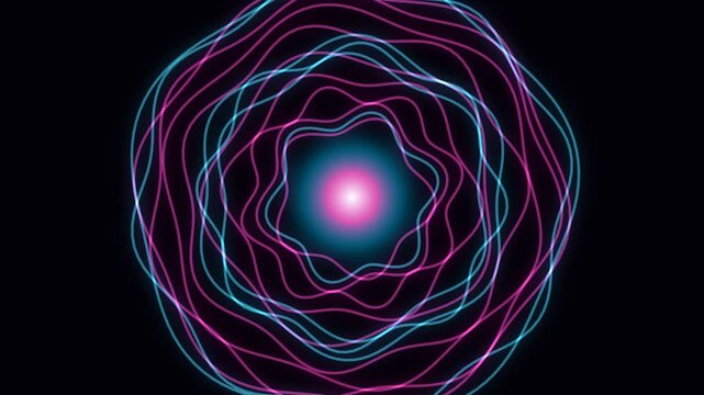 Abstract circular light patterns swirling around a glowing central core point