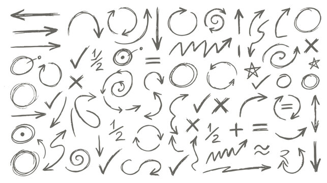 A diverse collection of hand drawn arrows loops and symbols showcasing various directions and illustrative elements for design projects